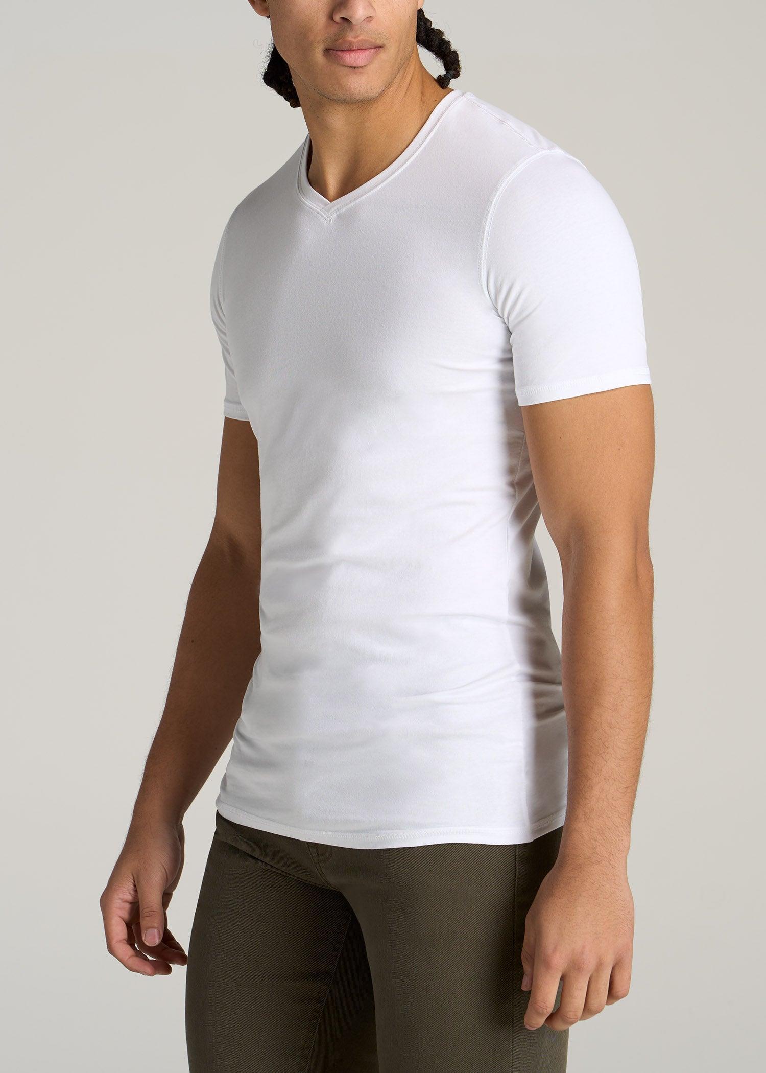 The Essential SLIM-FIT V-Neck Men's Tall Tees in White Male Product Image