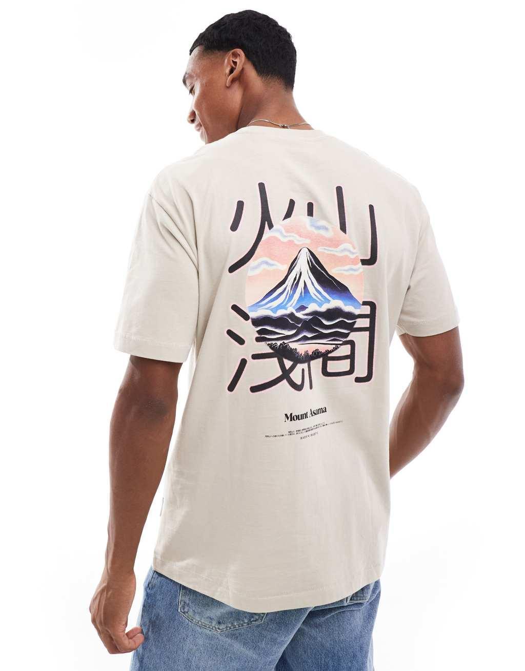 ONLY & SONS oversized T-shirt with mountain back print in stone Product Image