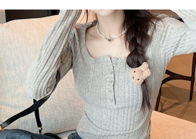 Long-Sleeve Henley Melange Ribbed Knit Top Product Image