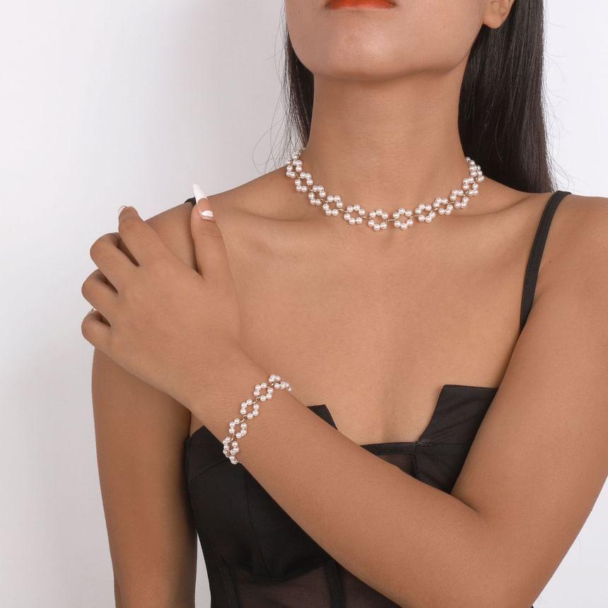 Set: Faux Pearl Beaded Necklace + Bracelet Product Image