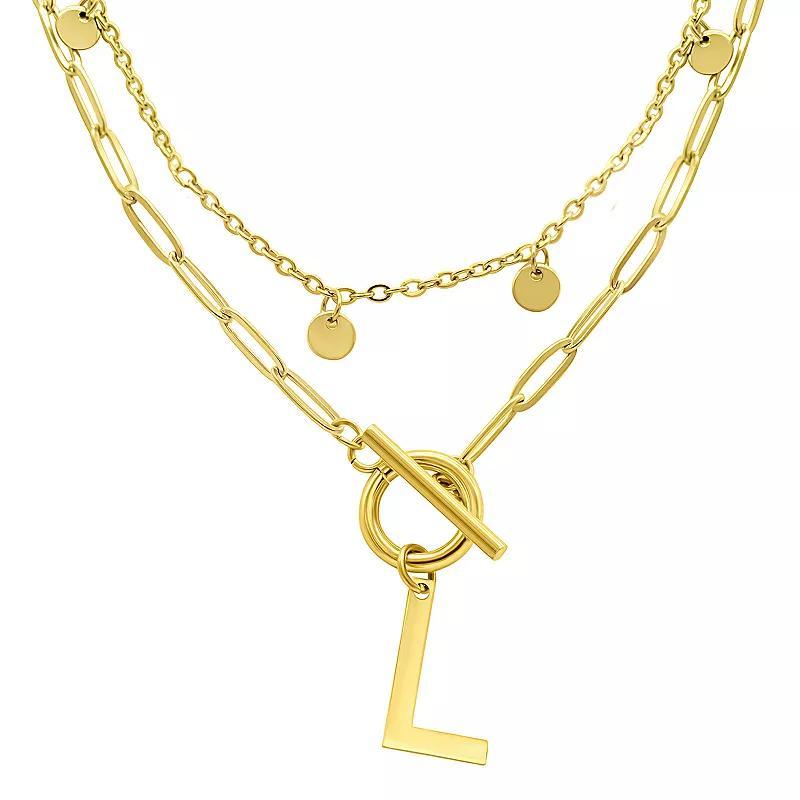 Adornia 14k Gold Plated Layered Initial Toggle Necklace, Womens Yellow Product Image