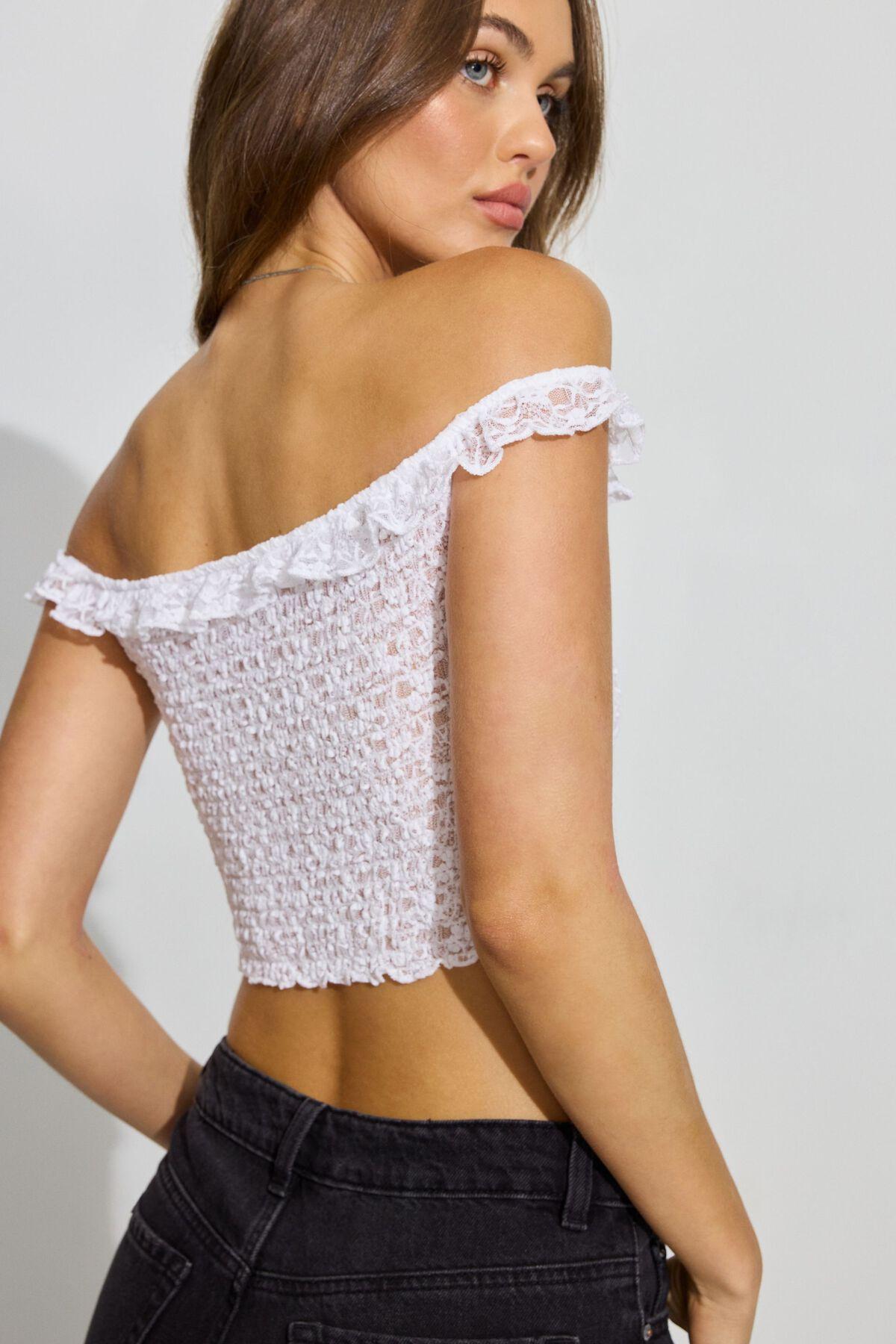 Bubble Lace Off Shoulder Top Product Image