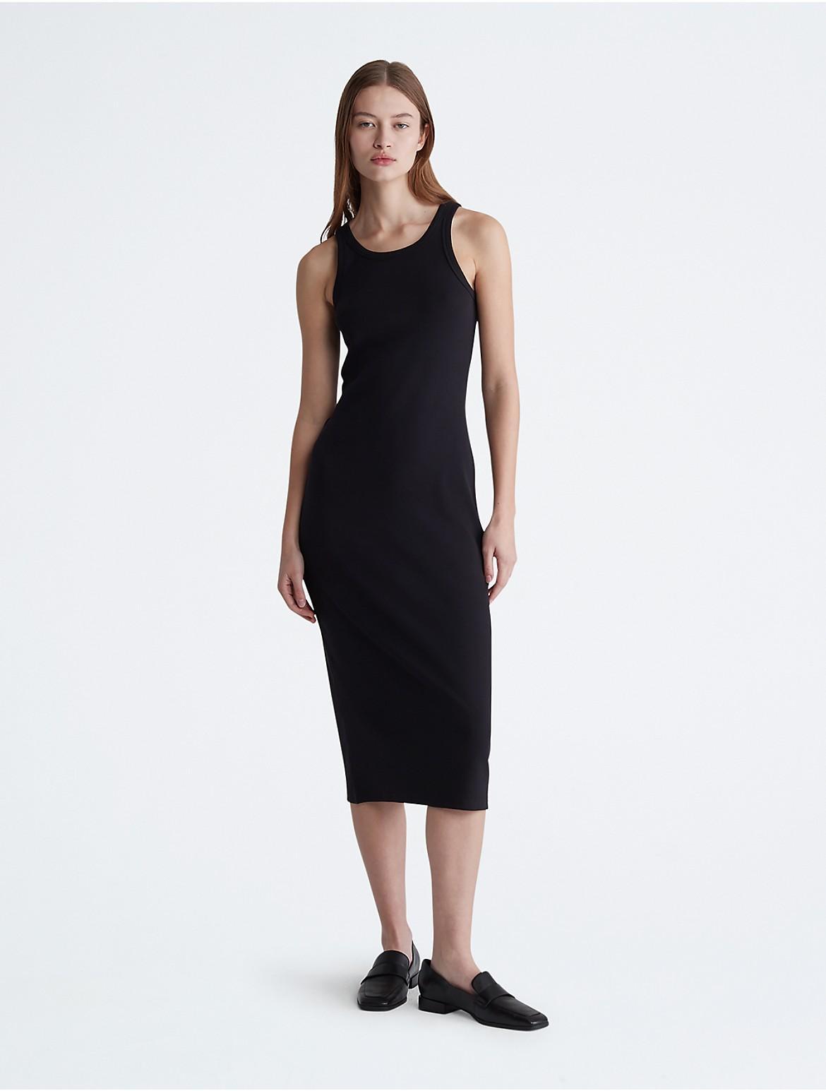 Calvin Klein Womens Cotton Contour Rib Tank Dress - Black - L Product Image