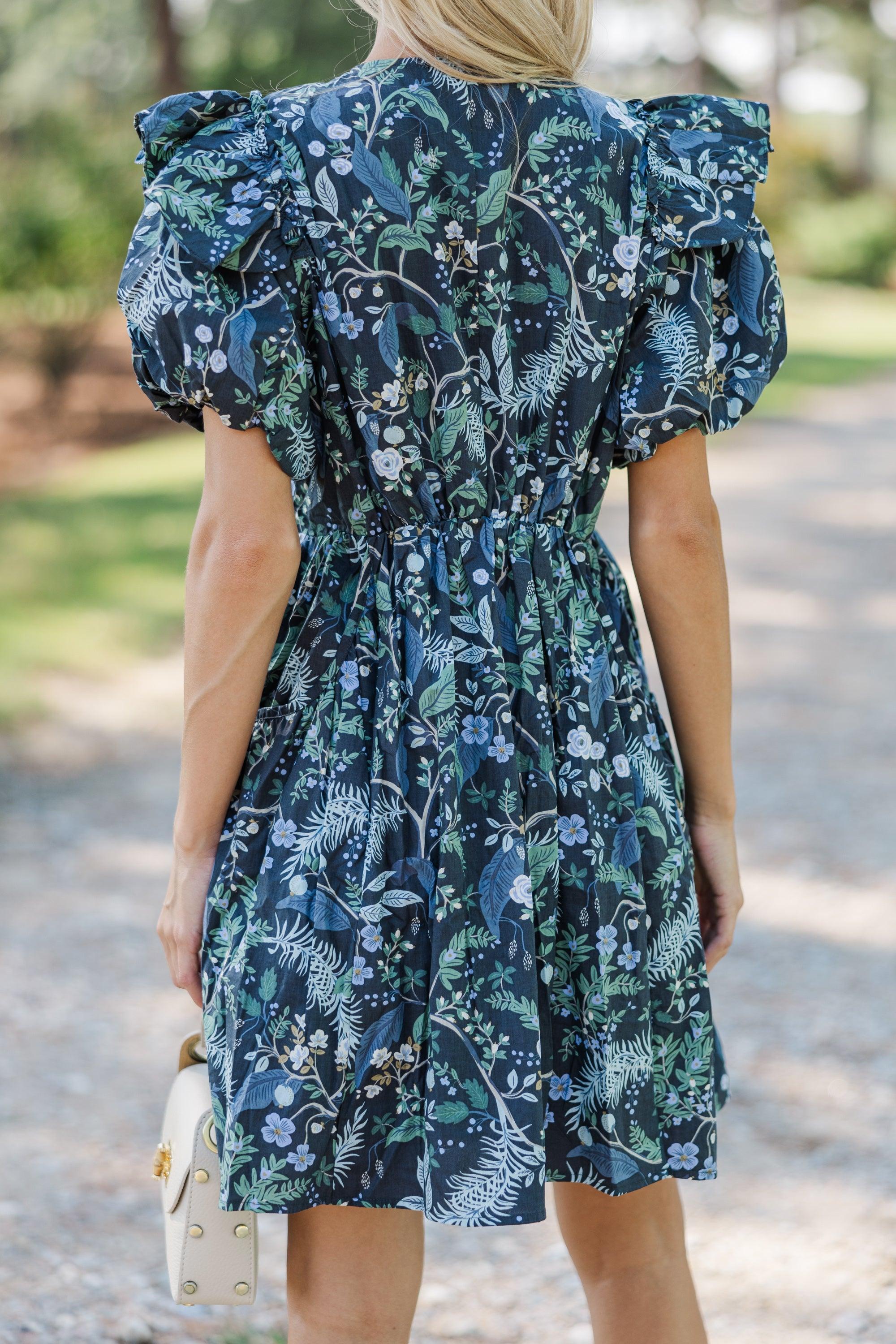 It's In The Wind Indigo Blue Floral Dress Product Image