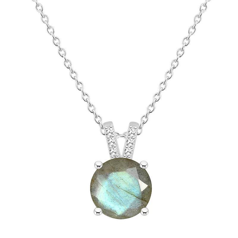 Alyson Layne Sterling Silver Round Labradorite Diamond Accent Pendant Necklace, Womens Grey Product Image