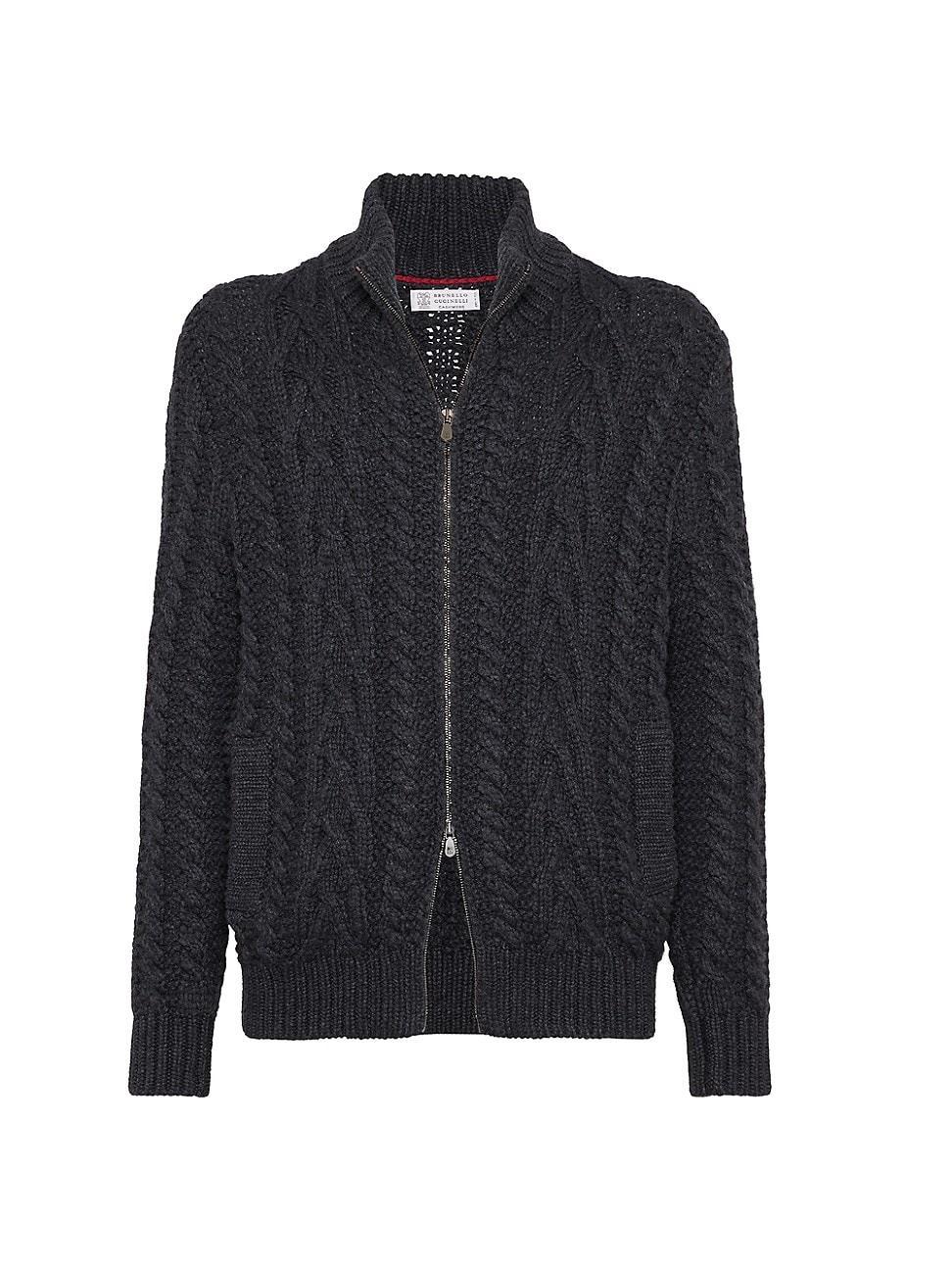 Mens Cashmere Irish Cable Turtleneck Cardigan Product Image