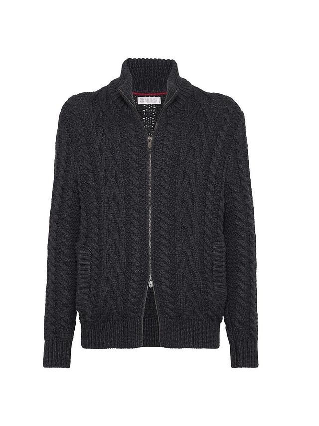 Mens Cashmere Irish Cable Turtleneck Cardigan Product Image