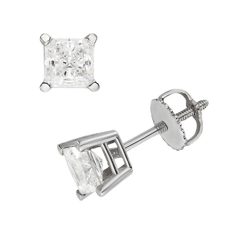 The Regal Collection 18k White Gold 1-ct. T.W. IGL Certified Colorless Princess-Cut Diamond Solitaire Earrings, Womens Product Image