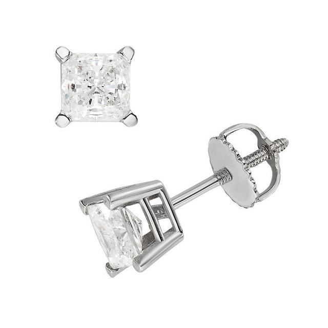 18k White Gold 1-ct. T.W. IGL Certified Colorless Princess-Cut Diamond Solitaire Earrings, Womens Product Image