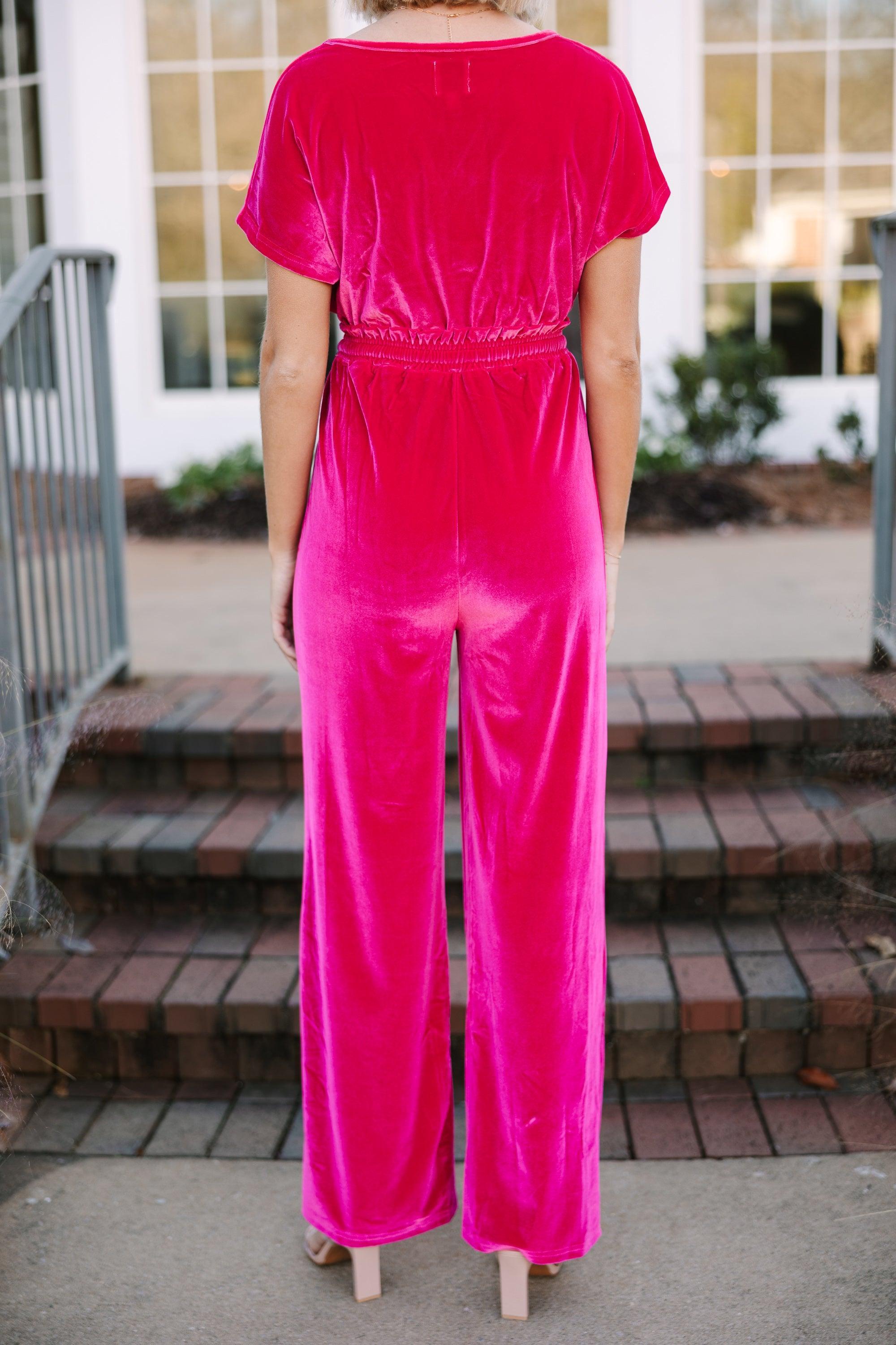 Holiday Vixen Fuchsia Pink Velvet Jumpsuit Female Product Image