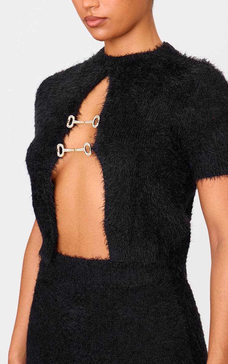 Black Fluffy Knit Embellished Top Product Image