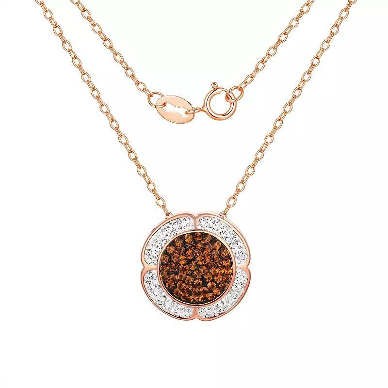 Forever Radiant Rose Gold Tone Over Sterling Silver Brown Crystal Halo Pendant Necklace, Womens Pink Tone Product Image