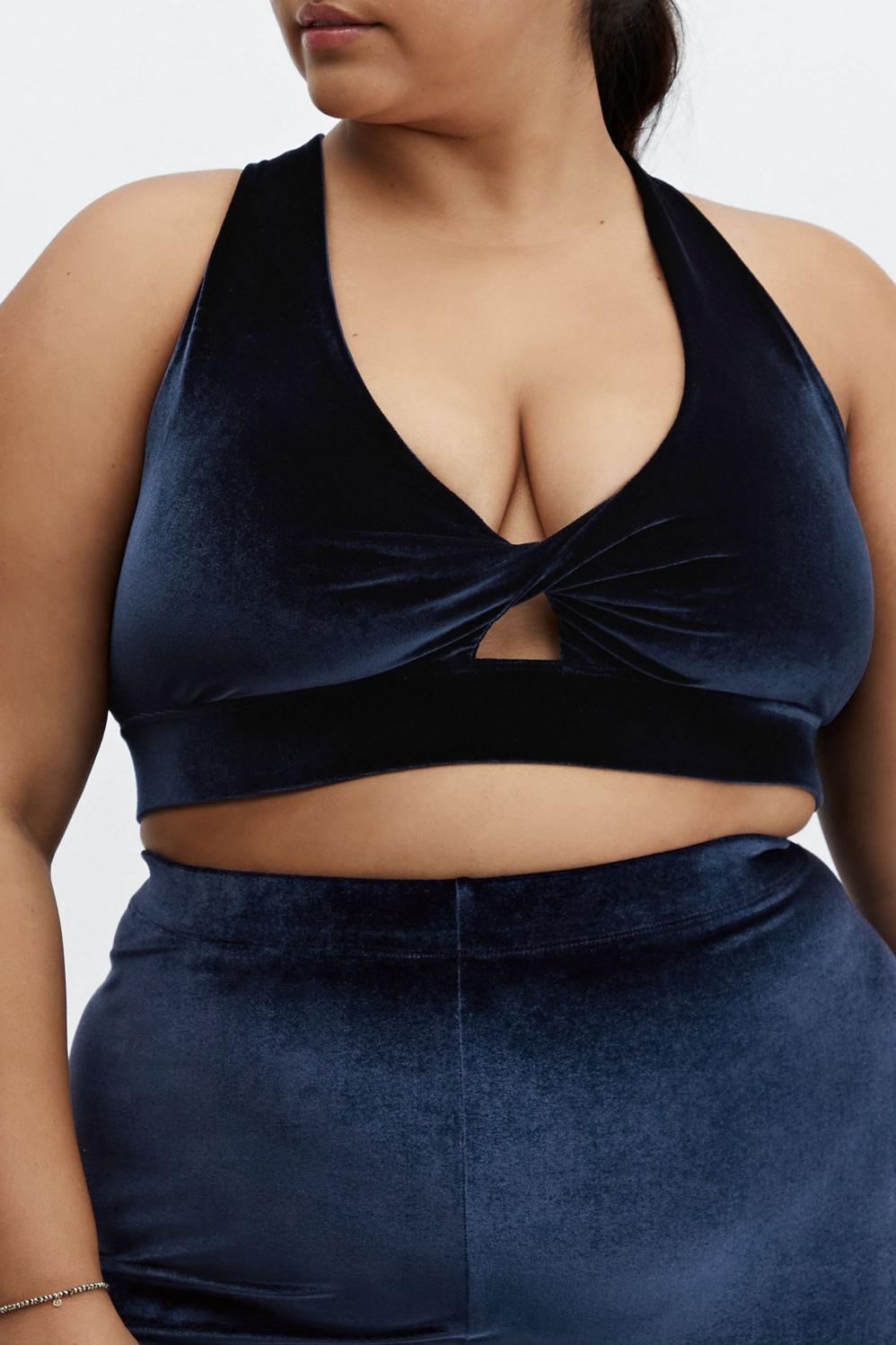 Fabletics Oasis Twist Velour Sports Bra Womens blue plus Size 4X Product Image