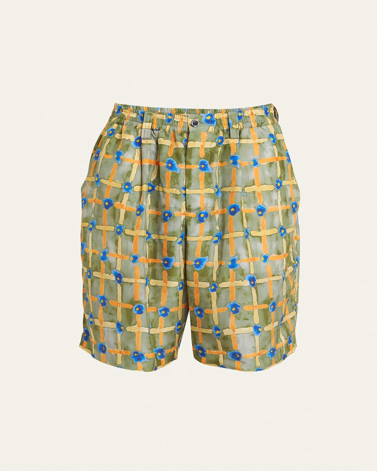 Mens Cross-Print Silk Shorts Product Image