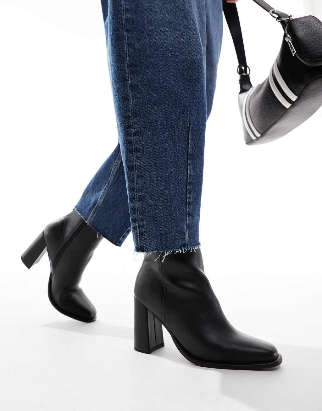 London Rebel Maddie block heel ankle boots in black   Product Image