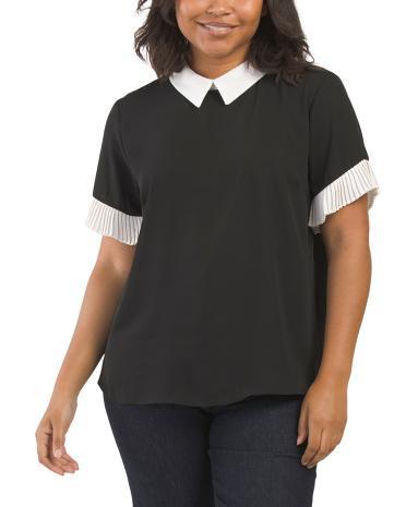 Collared Pleated Sleeve Blouse for Women | Polyester Product Image