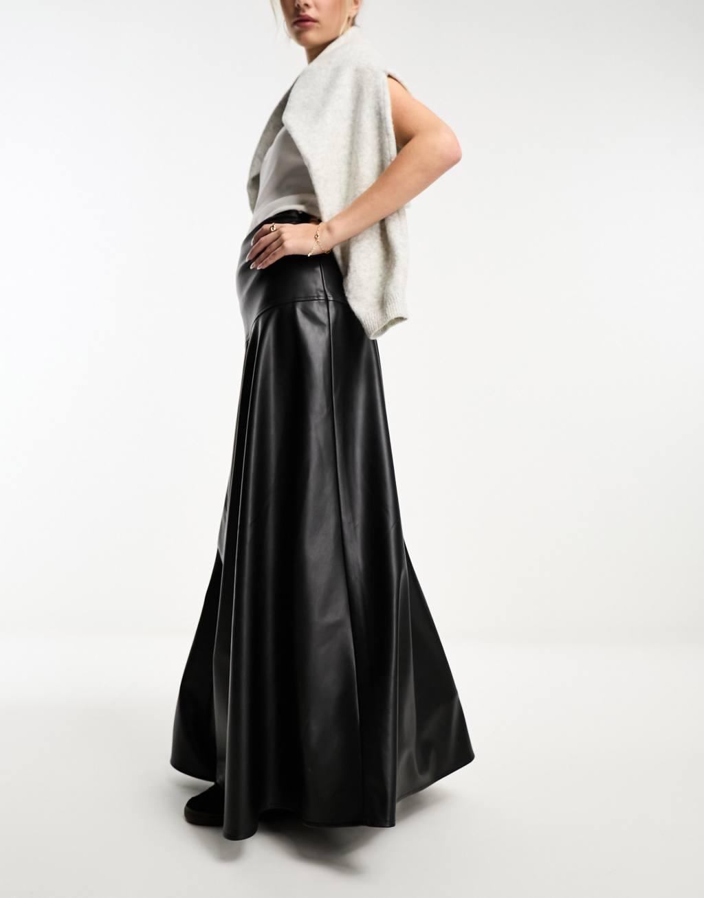 Miss Selfridge faux leather maxi skirt in black  Product Image