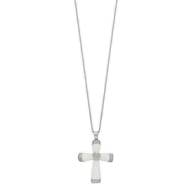 Gemminded Silver Tone Lab-Created Opal & Diamond Accent Cross Necklace, Womens Sterling Product Image