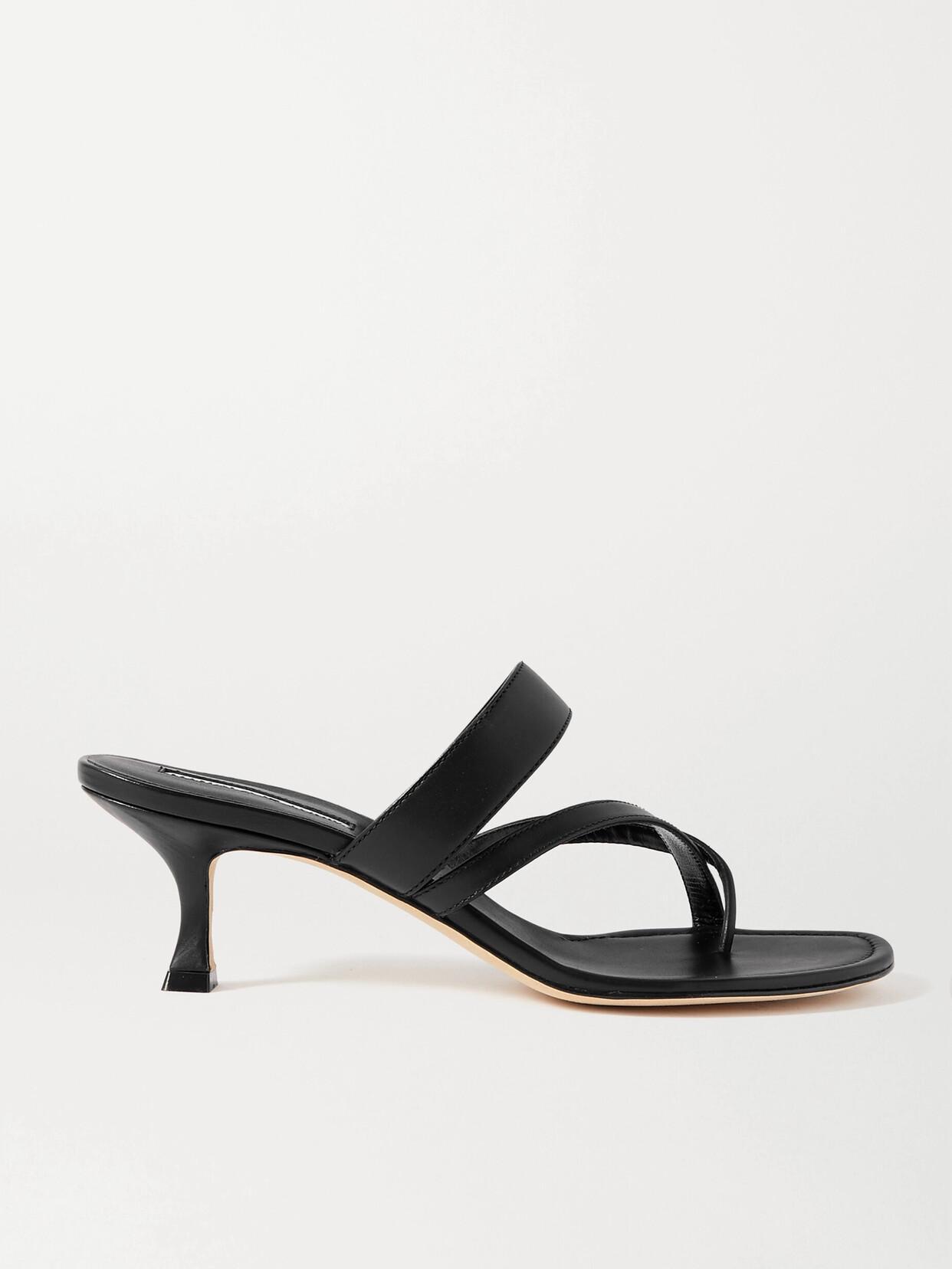 MANOLO BLAHNIK Susa 50 Leather Sandals In Black Product Image