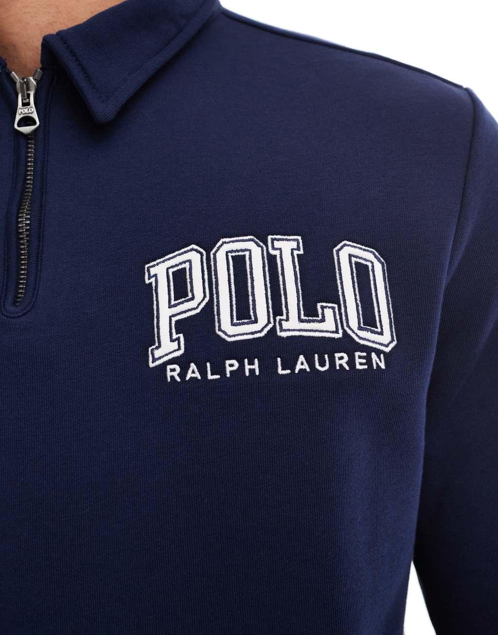 Polo Ralph Lauren collegiate logo half zip fleece sweatshirt classic oversized fit in navy Product Image