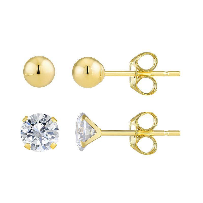 Taylor Grace 10k Gold 4 mm Ball & 5 mm Cubic Zirconia Stud Earring Set, Womens Product Image