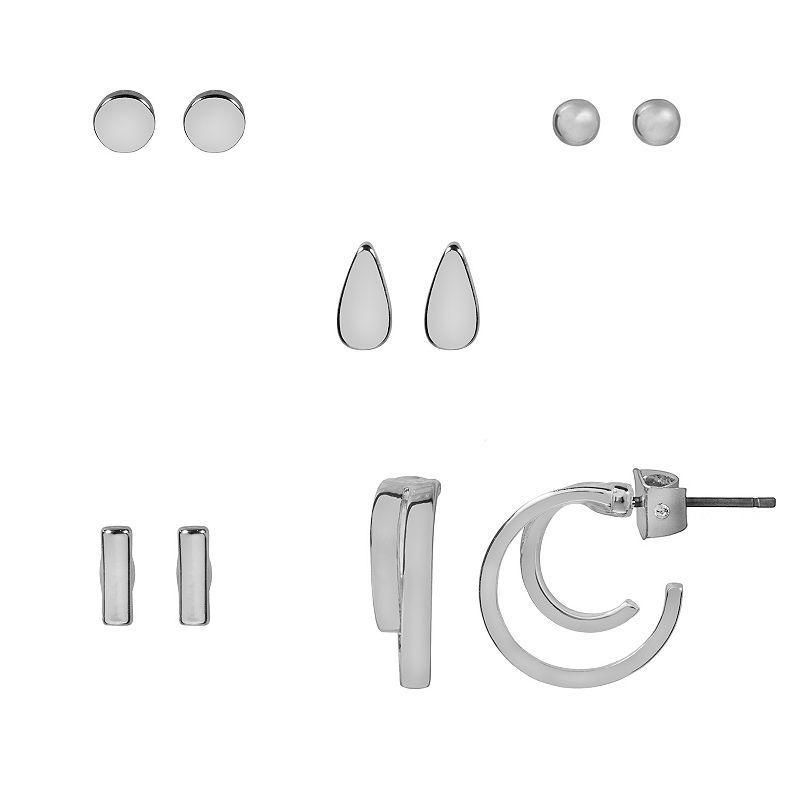 LC Lauren Conrad Silver Tone Minimalist Nickel Free Earrings 5-Pack Set, Womens Product Image