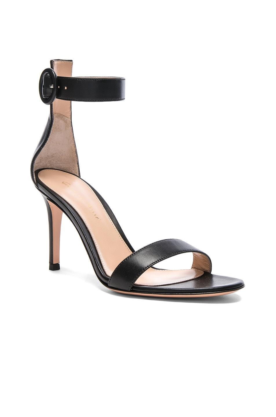 Gianvito Rossi Leather Portofino Heels in Neutral Product Image