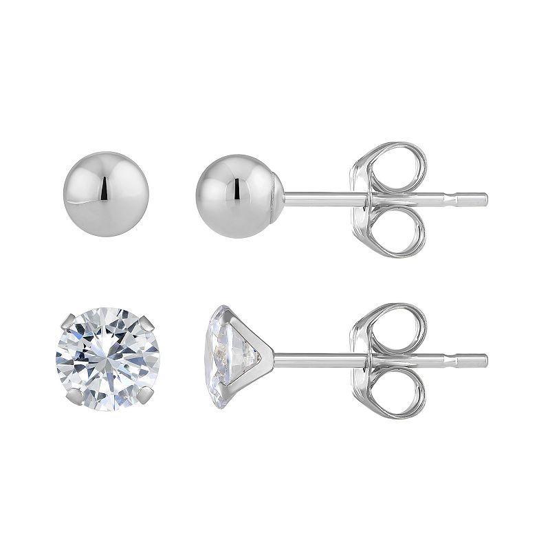 Taylor Grace 10k Gold 4 mm Ball & 5 mm Cubic Zirconia Stud Earring Set, Womens Product Image