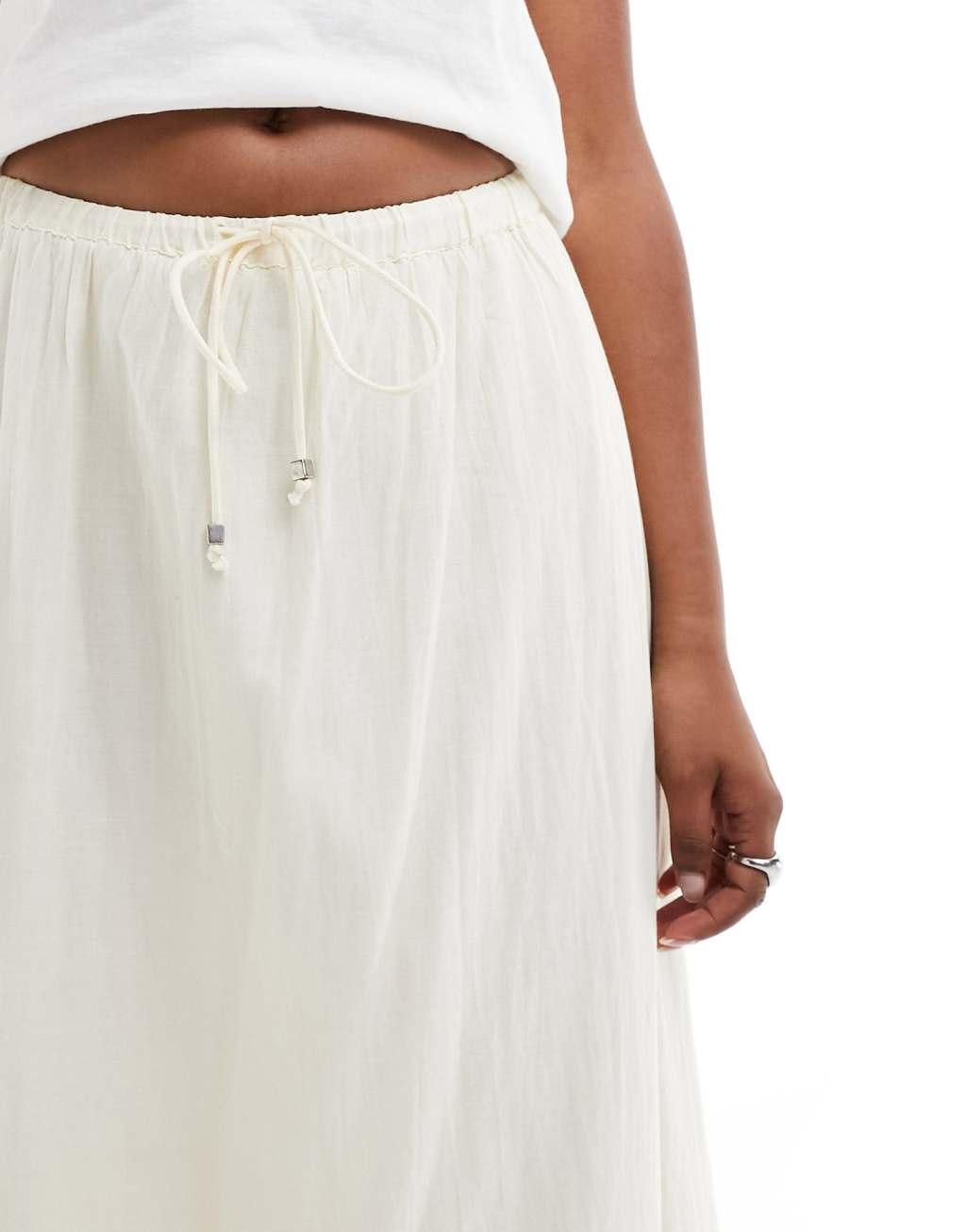 Cotton On maxi prairie skirt with lace trim detail in stone  Product Image