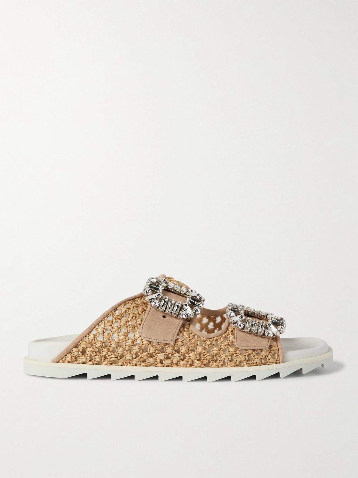 ROGER VIVIER Slidy Viv Raffia Slides In Beige Product Image