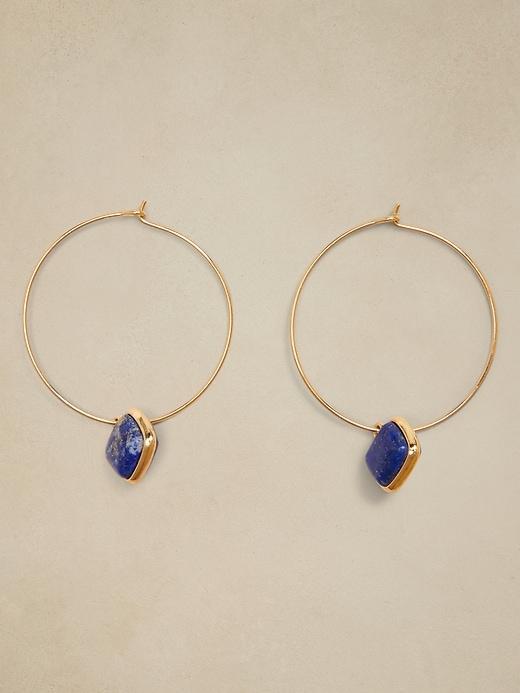 Stone Square Drop Hoop Earrings Product Image