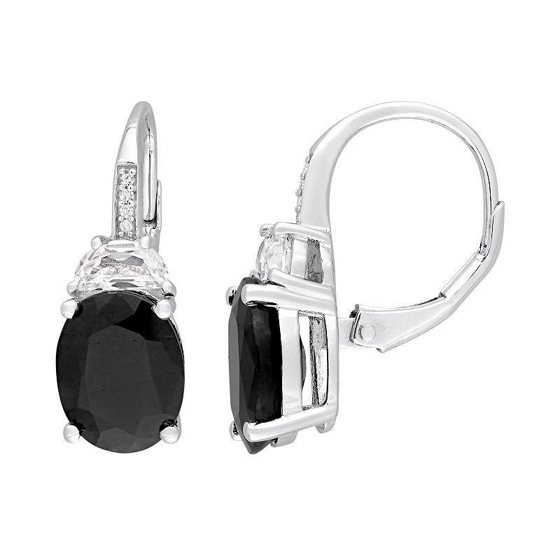 Stella Grace Sterling Silver Black Sapphire, Lab-Created White Sapphire & Diamond Accent Oval Drop Earrings, Womens Product Image