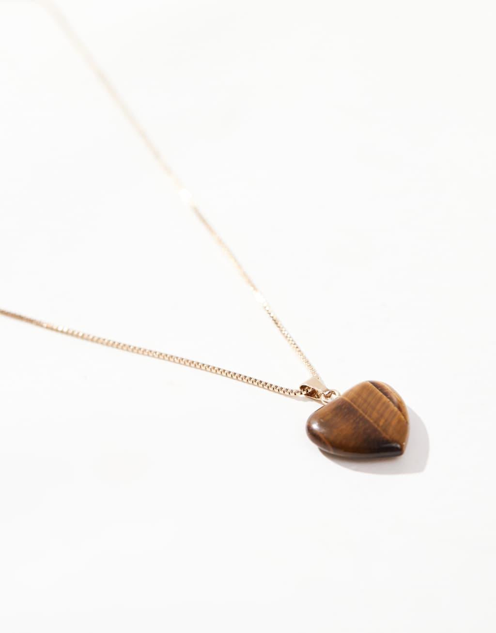 ASOS DESIGN Curve necklace with tigers eye style heart pendant in gold tone Product Image