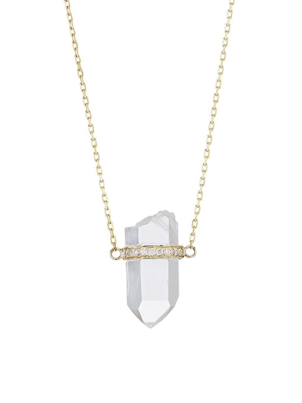 Womens Crystalline 14K Yellow Gold, Crystal Quartz & Diamond Small Pendant Necklace Product Image