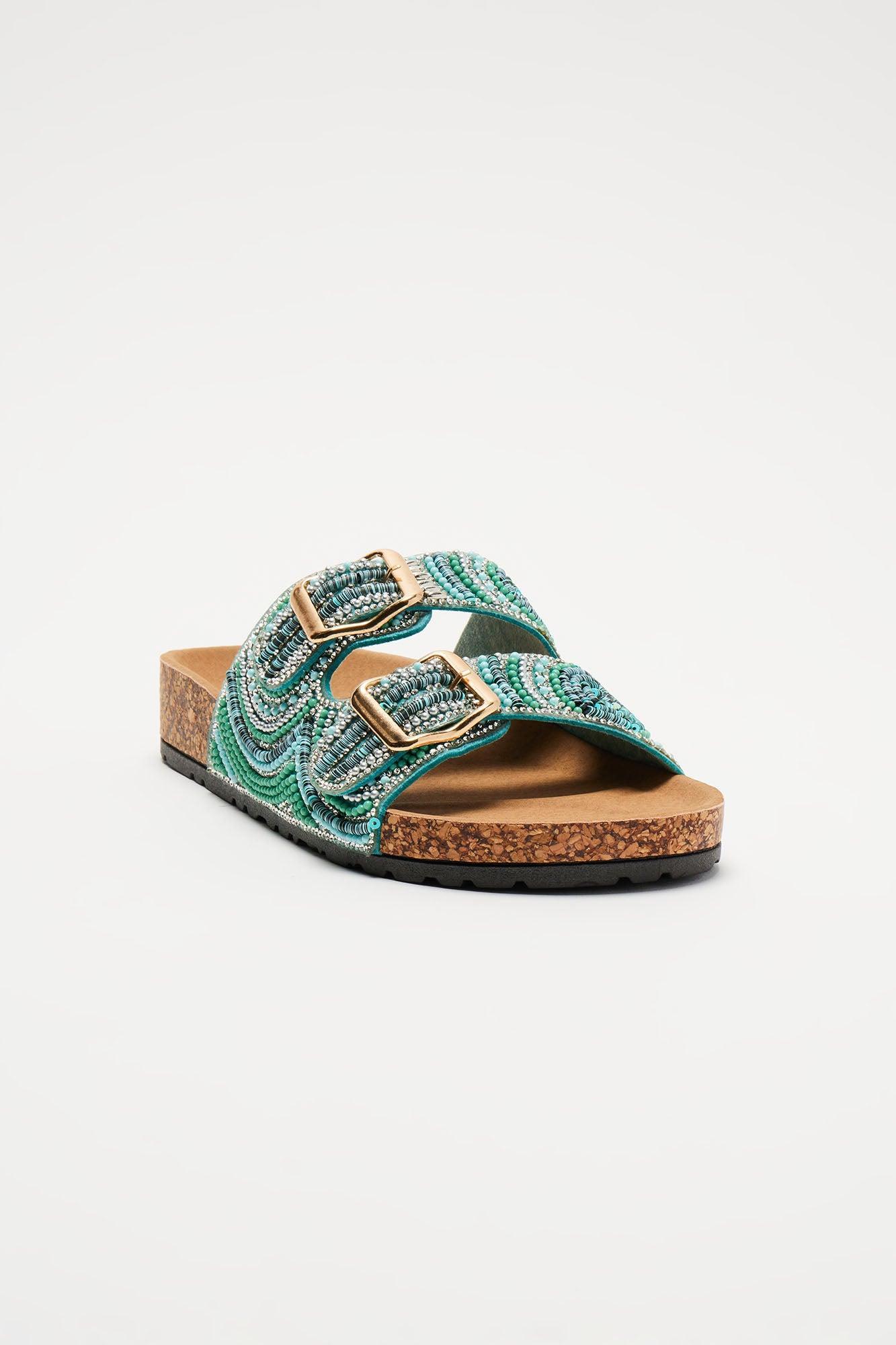 Leisure Day Beaded Slides - Turquoise Product Image