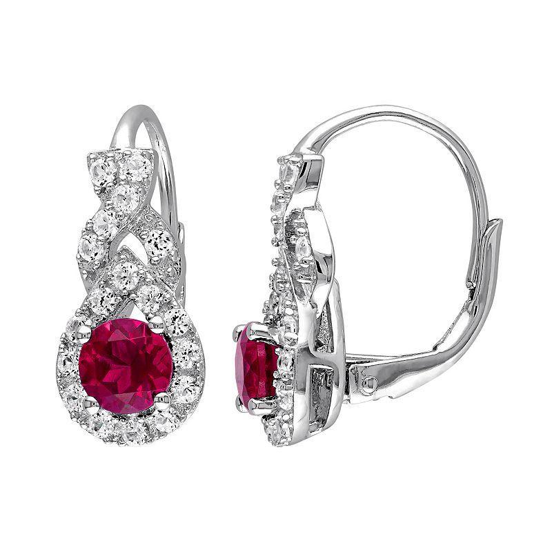 Stella Grace Lab-Created Ruby & Lab-Created White Sapphire Sterling Silver Twist Drop Earrings, Womens, Red Product Image