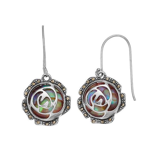 Tori Hill Sterling Silver Abalone & Marcasite Flower Dangle Earrings, Womens, Multicolor Product Image