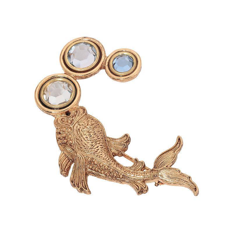 1928 Gold Tone Fish With Multi-Color Crystal Bubbles Brooch, Womens, White Product Image