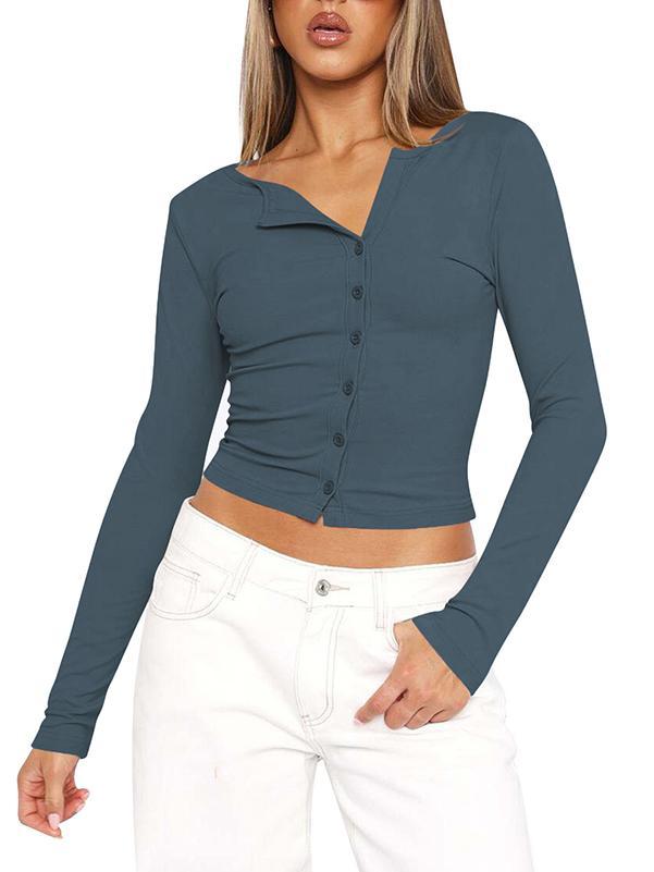 Long Sleeves Skinny Solid Color Split-Joint Round-Neck T-Shirts Tops Product Image