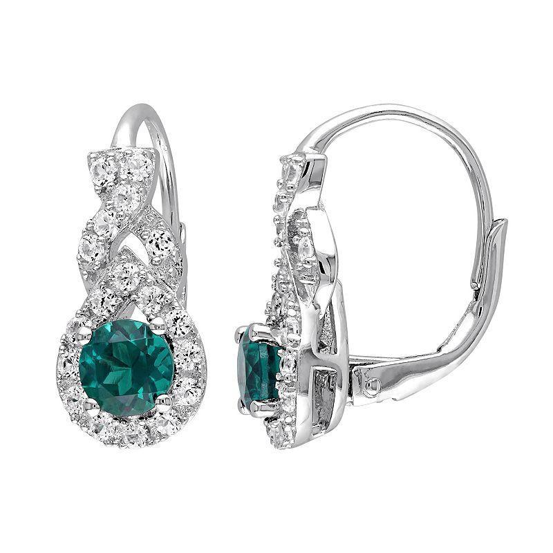 Stella Grace Lab-Created Emerald & Lab-Created White Sapphire Sterling Silver Twist Drop Earrings, Womens, Green Product Image