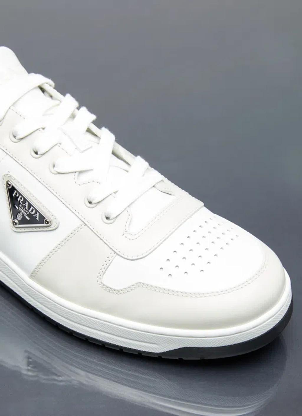 PRADA Downtown Leather Sneakers In Cream Product Image