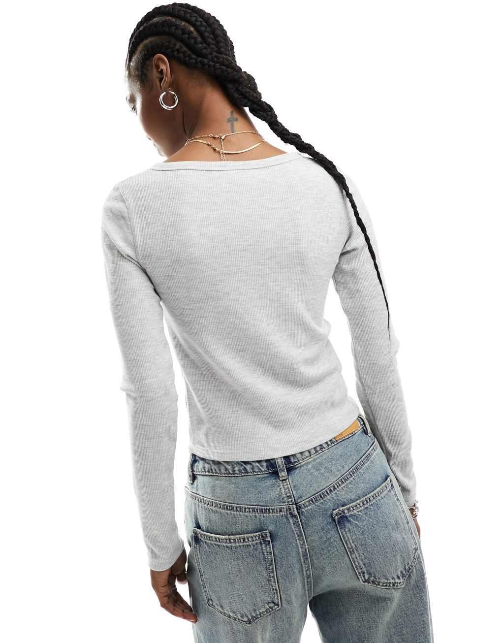 Cotton On notch front long sleeve waffle crop top Product Image