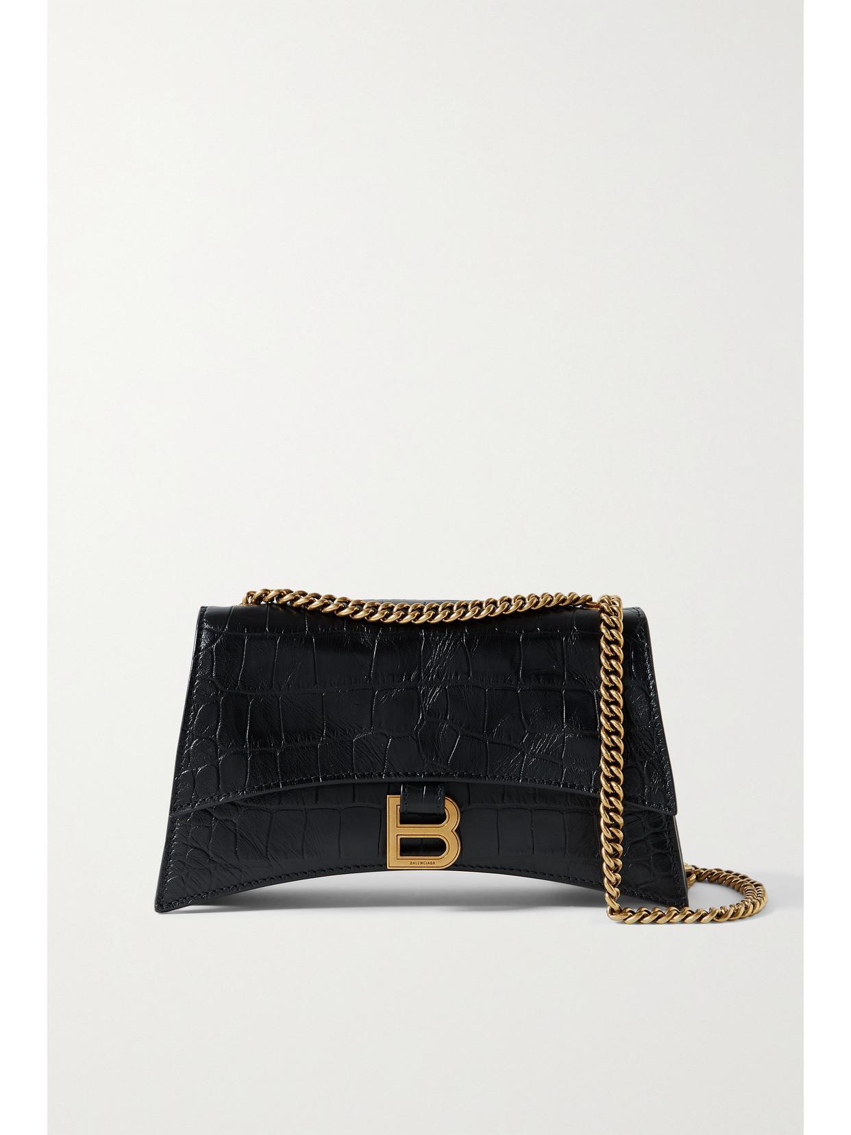 BALENCIAGA Crush Small Croc-effect Leather Shoulder Bag In Black Product Image