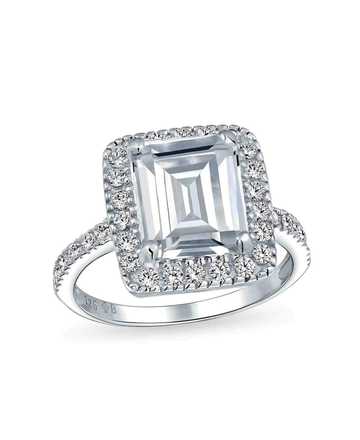 Art Deco Style 5CT Statement Aaa Cz Halo Rectangle Emerald Cut Solitaire Engagement Ring For Women With 1MM Thin Pave Band .925 Sterling Silver Product Image