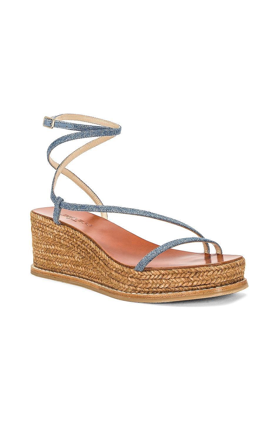 Jimmy Choo Drive 60 Sandal in Denim - Tan. Size 41 (also in ). Product Image