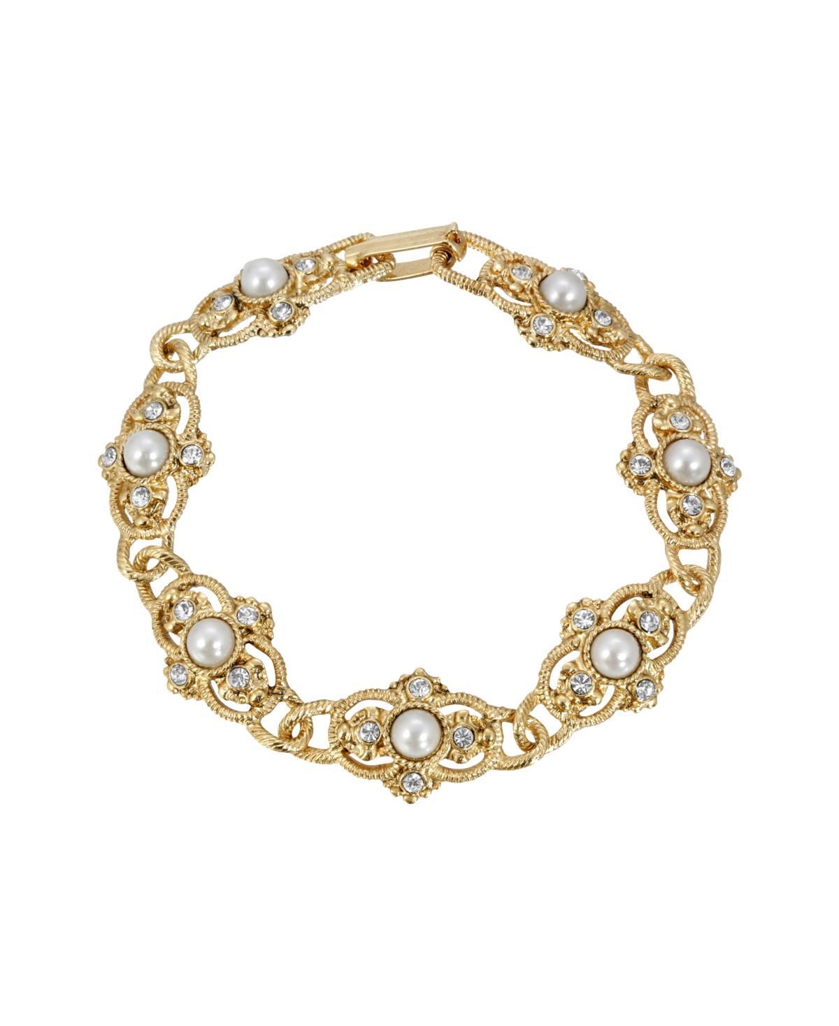 1928 Gold Tone Simulated Pearl Link Bracelet, Womens, White Product Image