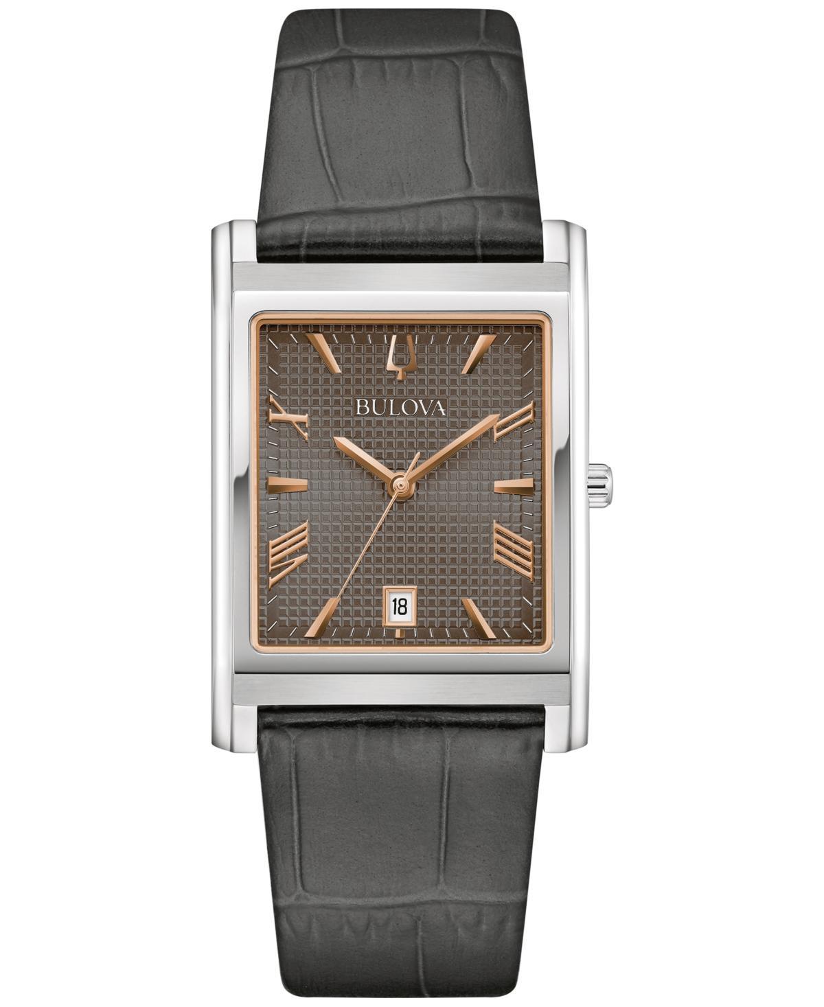 Bulova Mens Classic Three Hand Gray Leather Strap Watch Product Image