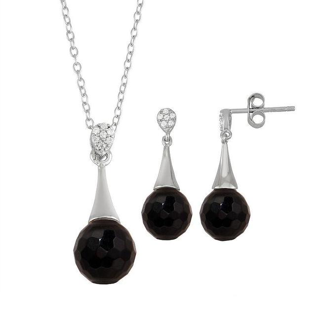 Onyx Cubic Zirconia 2-piece Pendant Necklace & Earring Set, Womens Black Product Image