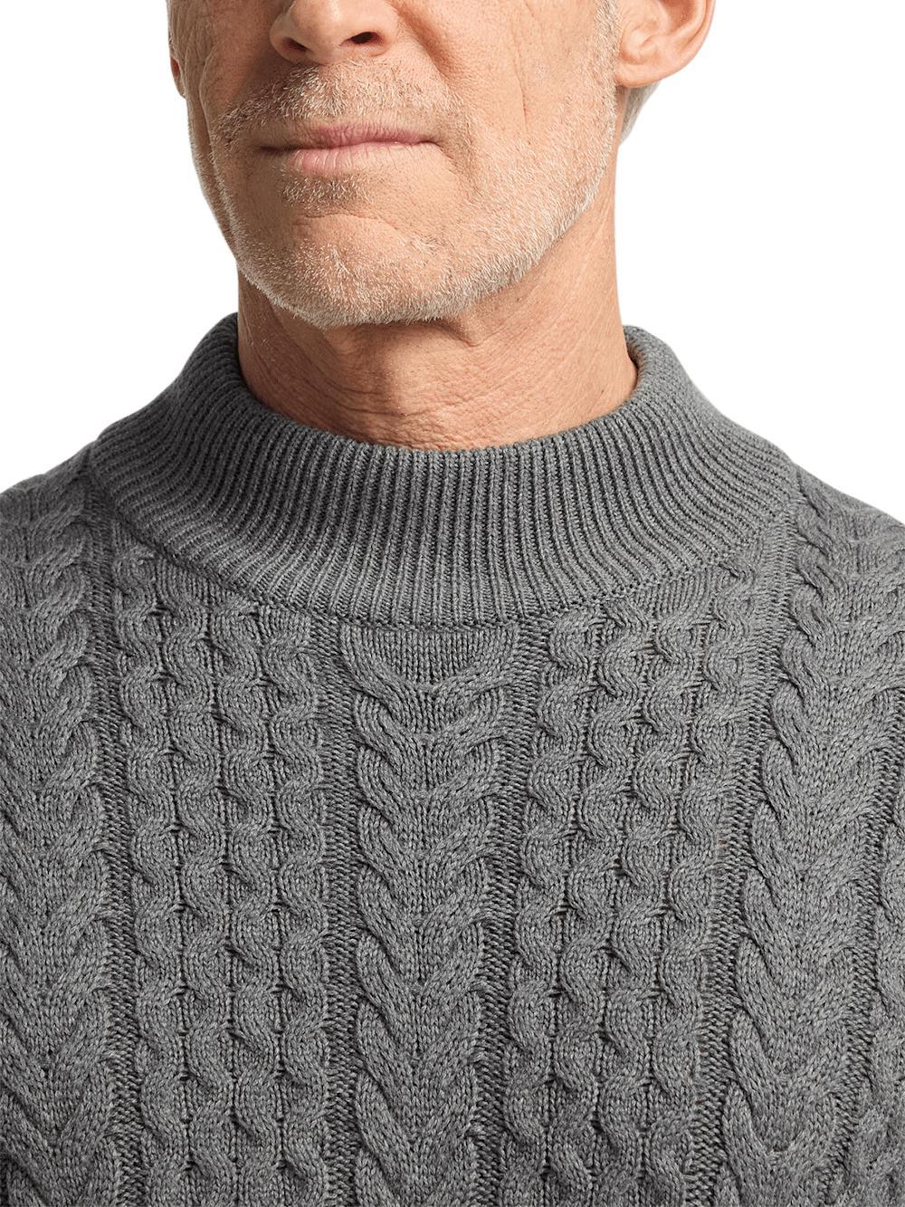 Cotton Cable Mock Neck Sweater - Grey Product Image