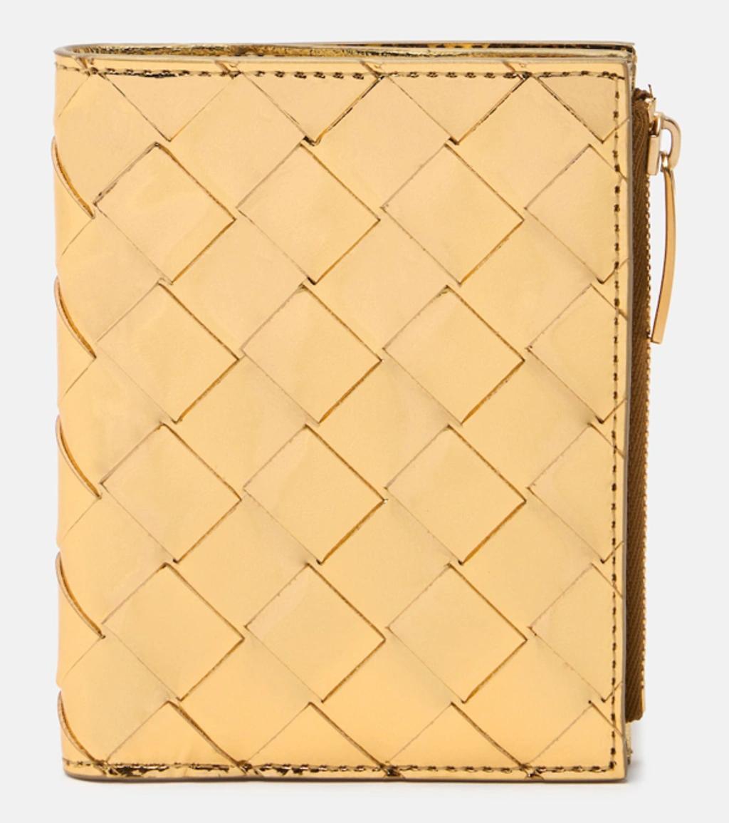 BOTTEGA VENETA Intrecciato Leather Wallet In Gold Product Image